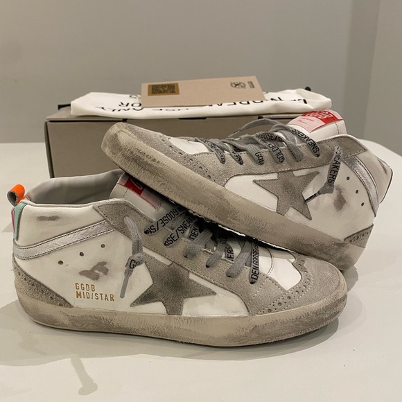 Golden Goose Mid Star Sneaker in White/Ice/Turquoise sz 38 New in Box - Picture 11 of 14